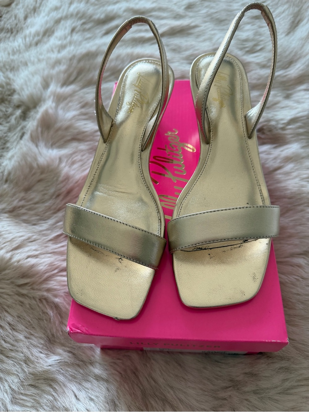 Lilly Pulitzer Metallic Gold Slingback Cary Sandals Size 8